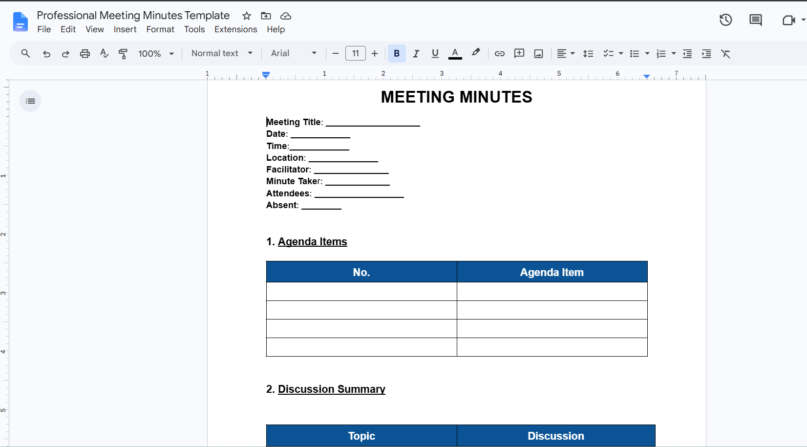 Meeting Minutes Template